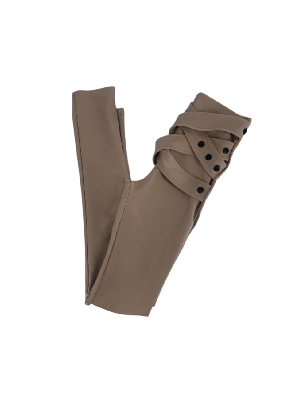 High Waisted Skinny Pants XS Taupe Wrap Waist Button Detail Stretch Slim Fit - Picture 7 of 9